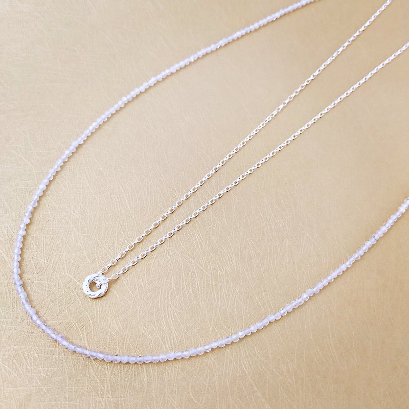 Natural Moonstone Necklace | 925 Silver Irregularly Cut Face Ring Hand-made Double Ring Customized Gift | - Necklaces - Gemstone White