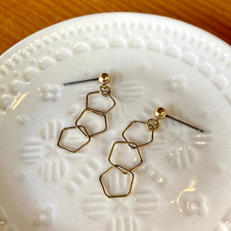 老林雜貨 | 五角框框耳環 (針式 / 夾式) - 耳環/耳夾/耳骨夾 - 銅/黃銅 金色