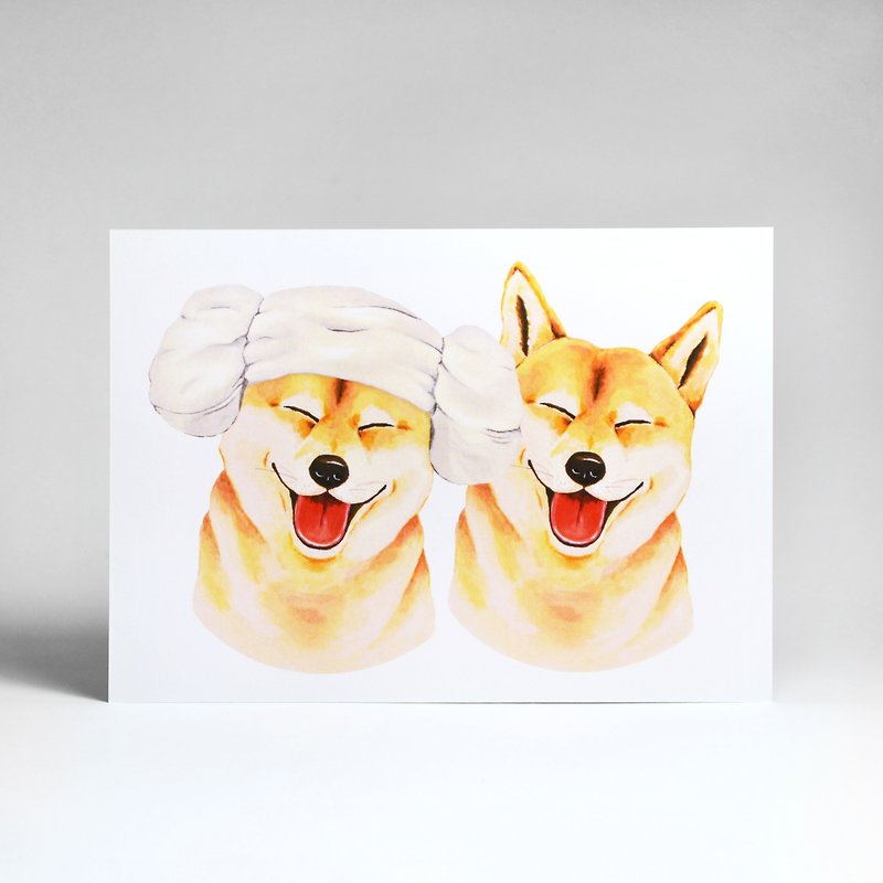 插畫明信片-當柴犬同在一起 - 心意卡/卡片 - 紙 白色