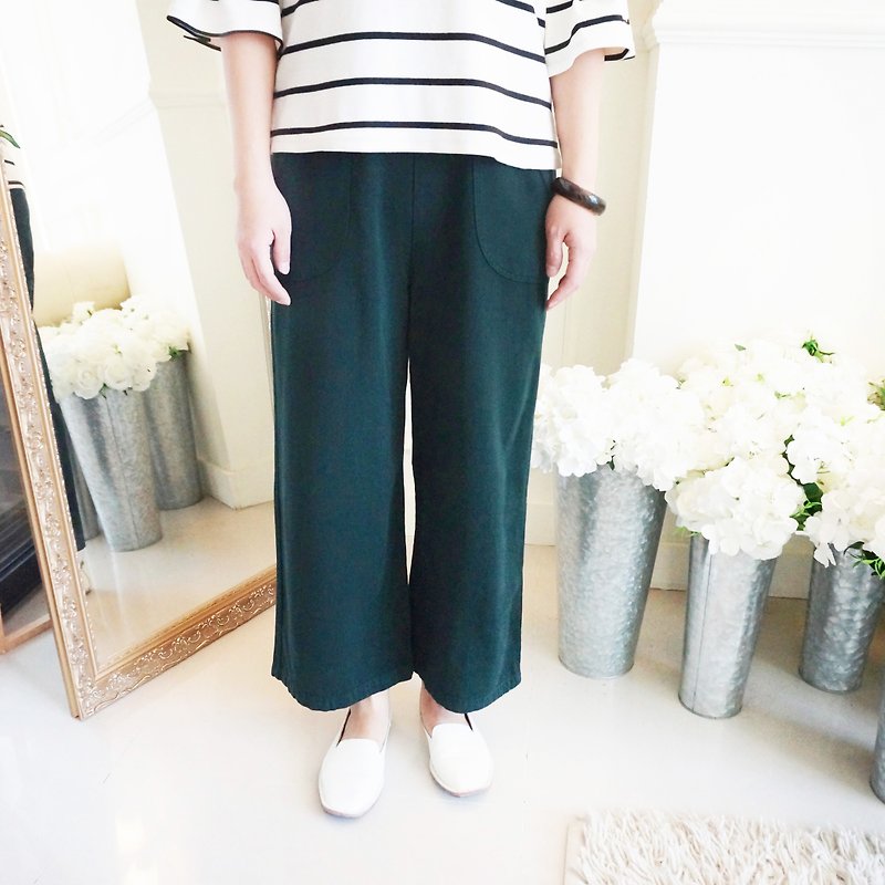 Pure cotton double pocket Slim nine pants / dark green - Women's Pants - Cotton & Hemp Green