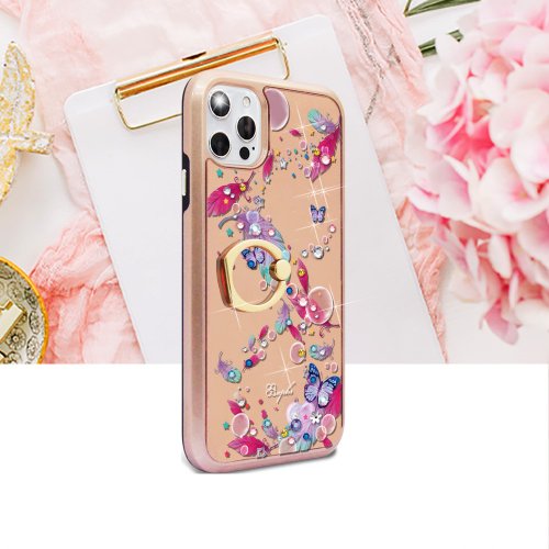 apbs 雅品仕 水晶彩鑽手機殼 iPhone 12 全系列水晶彩鑽全包鏡面指環扣雙料手機殼-夢境之翼