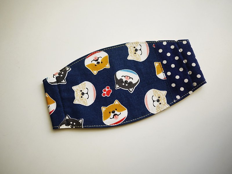 Hand-made customization = daily essential small items = hand-made mask = smiling Shiba Inu = blue + little - Face Masks - Cotton & Hemp 