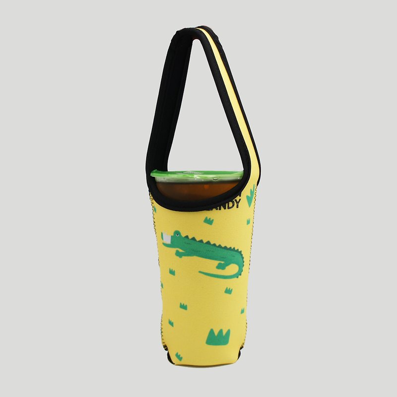 BLR 環保飲料提帶 BrainCandy 聯名款 Ti 06 鱷魚與貓 - 杯袋/飲料提袋 - 聚酯纖維 黃色