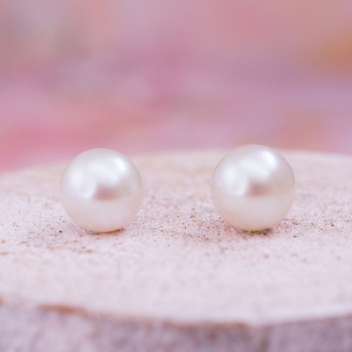 ENCHANTED - 6mm Round White Pearl Rhodium Plated Silver Stud Earring