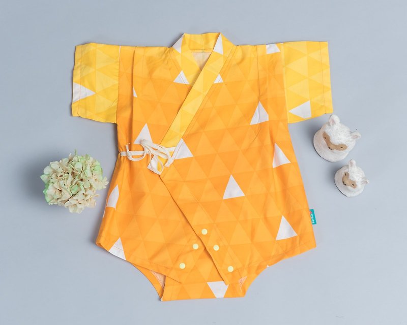 包屁甚平-和風10 嬰幼兒 寶寶 包屁衣 和服 浴衣 睡衣 禮盒新生兒 - 包屁衣/連身衣 - 棉．麻 橘色