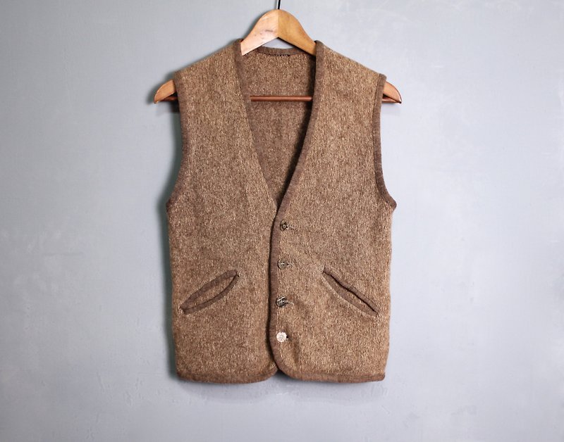 FOAK vintage warm brown striped double pocket vest - Women's Vests - Other Materials 