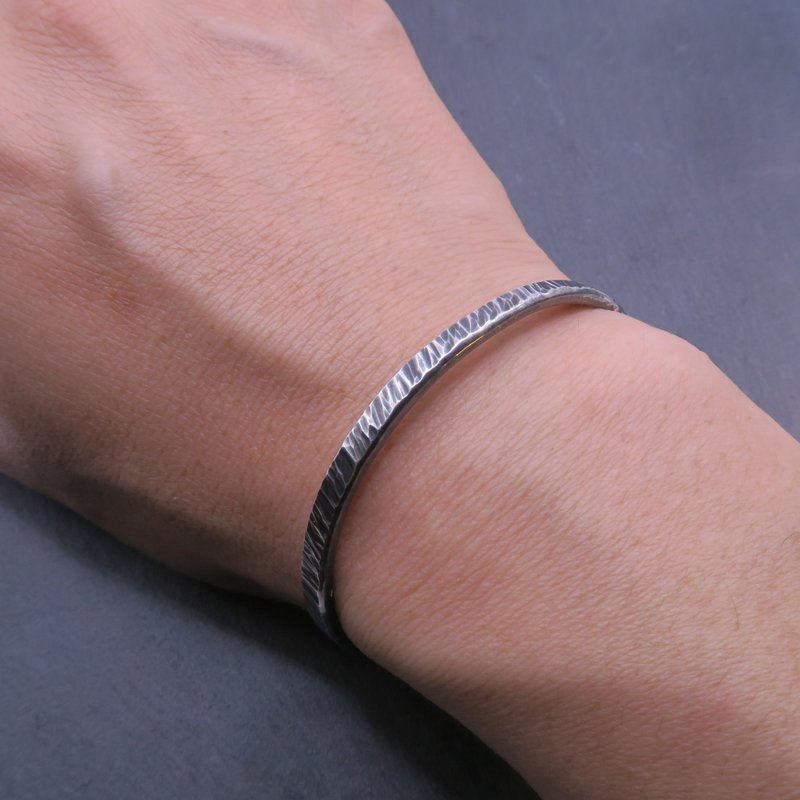 Sterling silver forged bangle bracelet - scored vulcanized black style - Bracelets - Sterling Silver Black