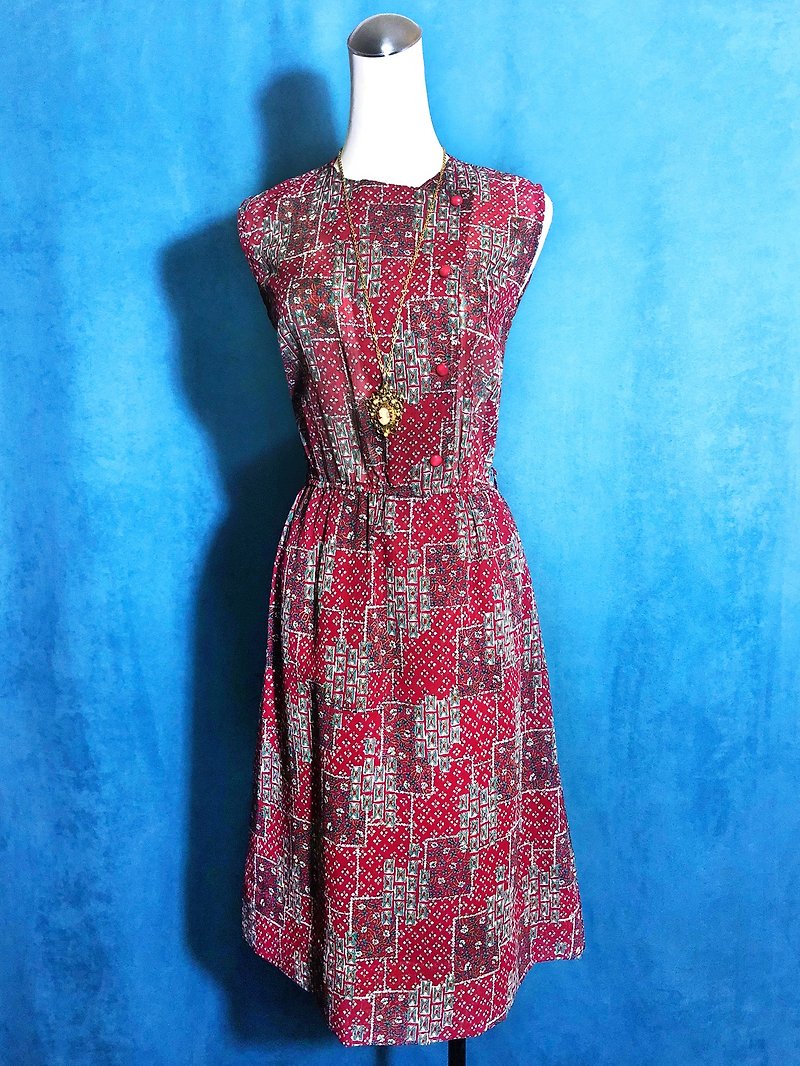 Totem sleeveless vintage dress / brought back to VINTAGE abroad - One Piece Dresses - Polyester Red