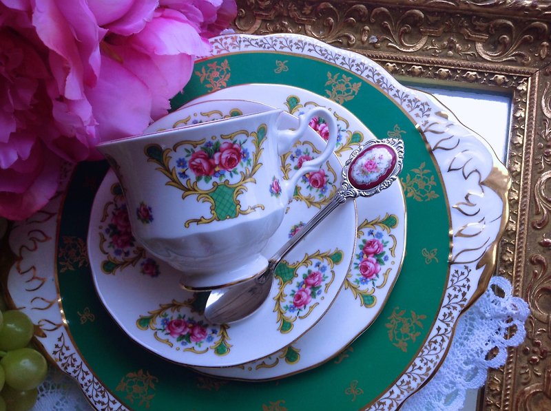 ♥安妮瘋古物♥英國骨瓷 英國製1960 年 英國玫瑰園花茶杯,咖啡杯3件組～ 庫存新品 - 咖啡杯/馬克杯 - 瓷 