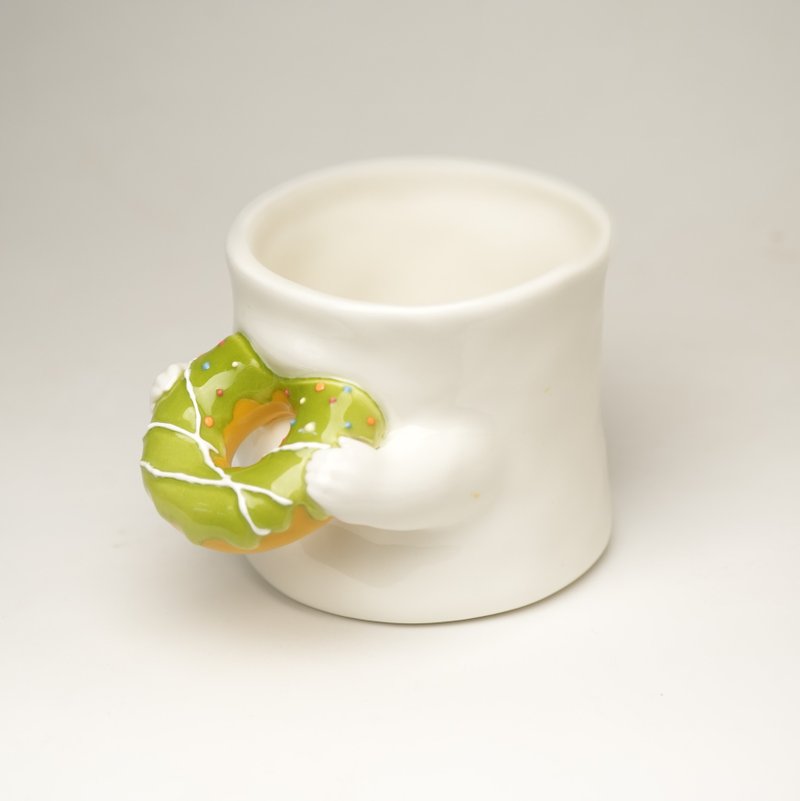 Matcha Donut Handmade Underglaze Color Ceramic Mug Couple - แก้ว - เครื่องลายคราม ขาว