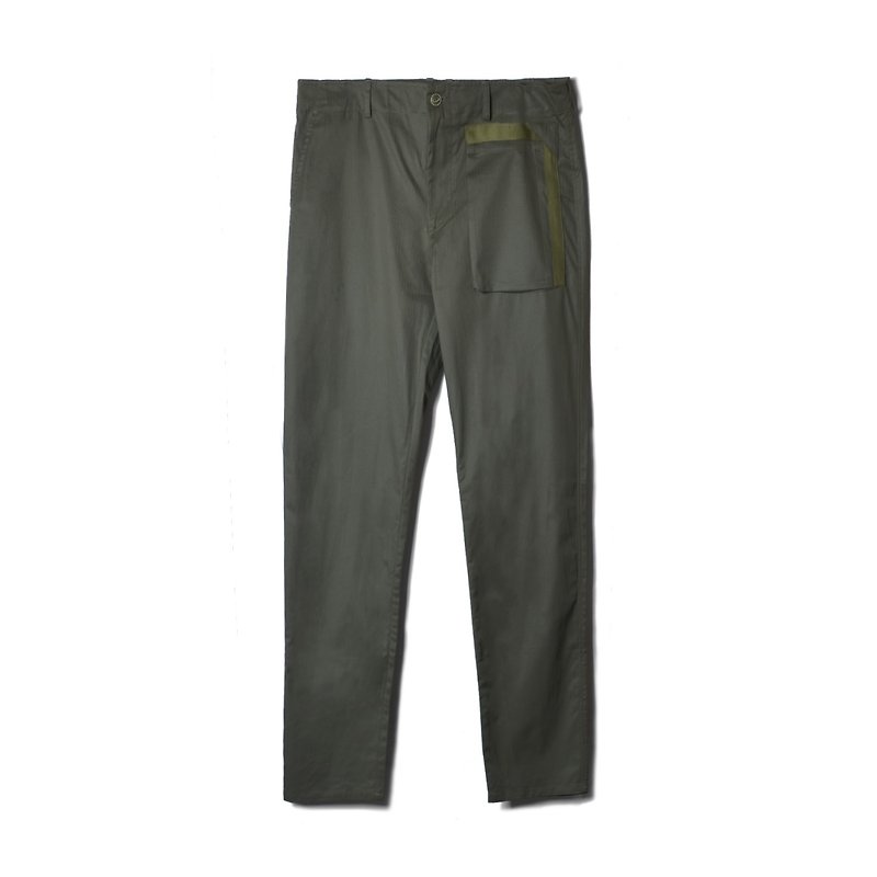 oqLiq - Display in the lost – Angle Valve Ribbon Pocket Pants (Green) - กางเกงขายาว - ผ้าฝ้าย/ผ้าลินิน สีเขียว