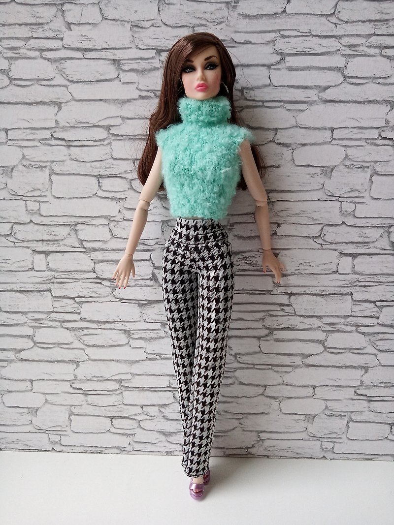 Trousers made of knitted fabric with a black and white pattern for Poppy Parker - ของเล่นเด็ก - เส้นใยสังเคราะห์ สีดำ