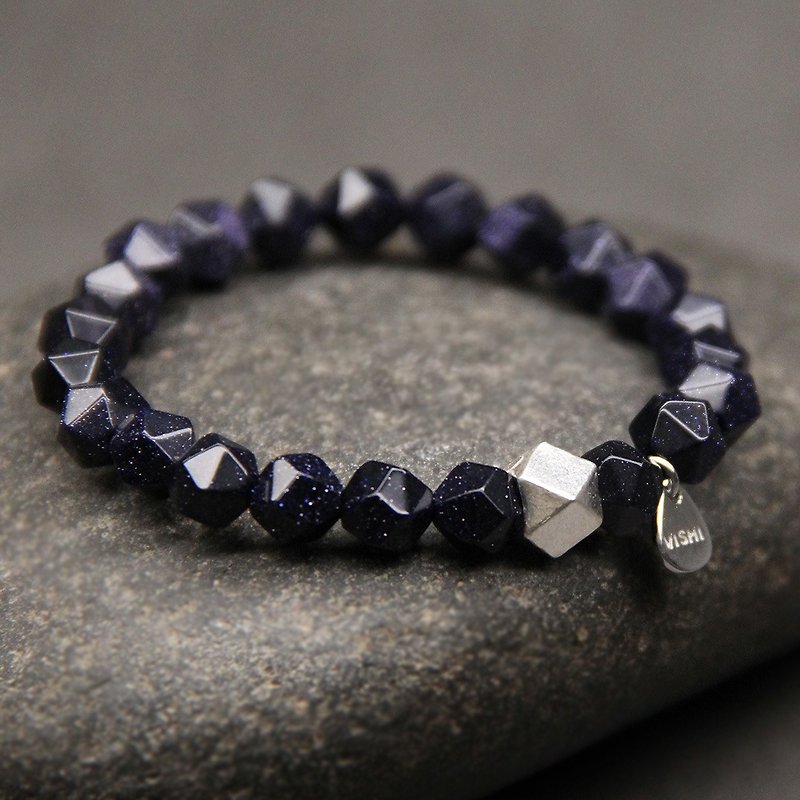 Micromalus sky blue sand Stone bracelet not original when VISHI 925 pure Silver geometric Cutaway neutral gift for men and women - สร้อยข้อมือ - วัสดุอื่นๆ สีน้ำเงิน