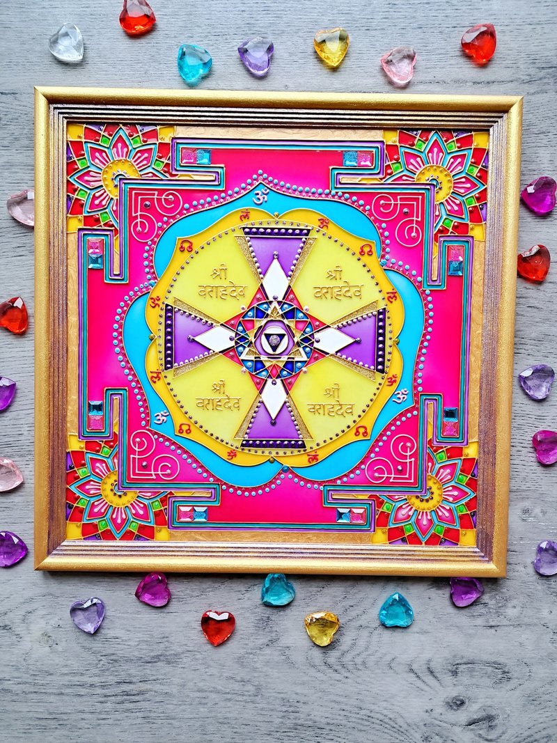 Yantra Rahu冥想艺术Yantra绘画精神神圣几何冥想 - 壁貼/牆壁裝飾 - 玻璃 粉紅色