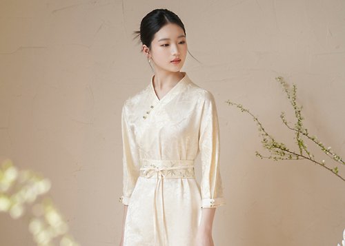 初蟬 新中式 醋酸優雅氣質中國風連衣裙洋裝