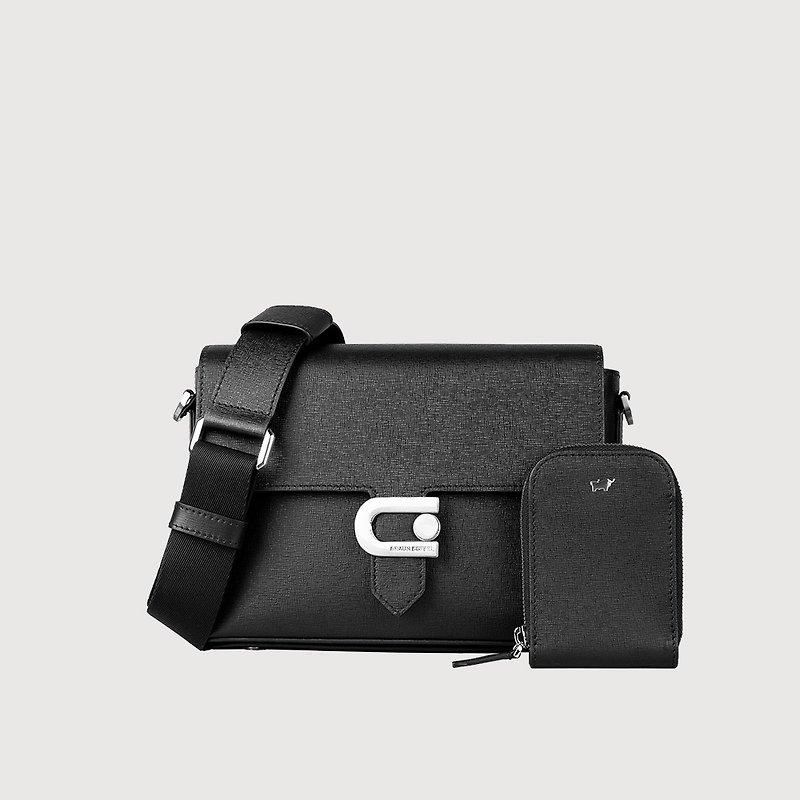 [Free upgrade gift packaging] Bergen horizontal cross-body bag-black/BF528-60-BK - Messenger Bags & Sling Bags - Genuine Leather Black