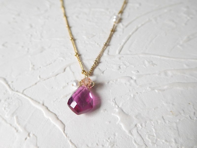 14k Pure Gold 50cm Pink Ruby Pendant Necklace - Necklaces - Paper Red