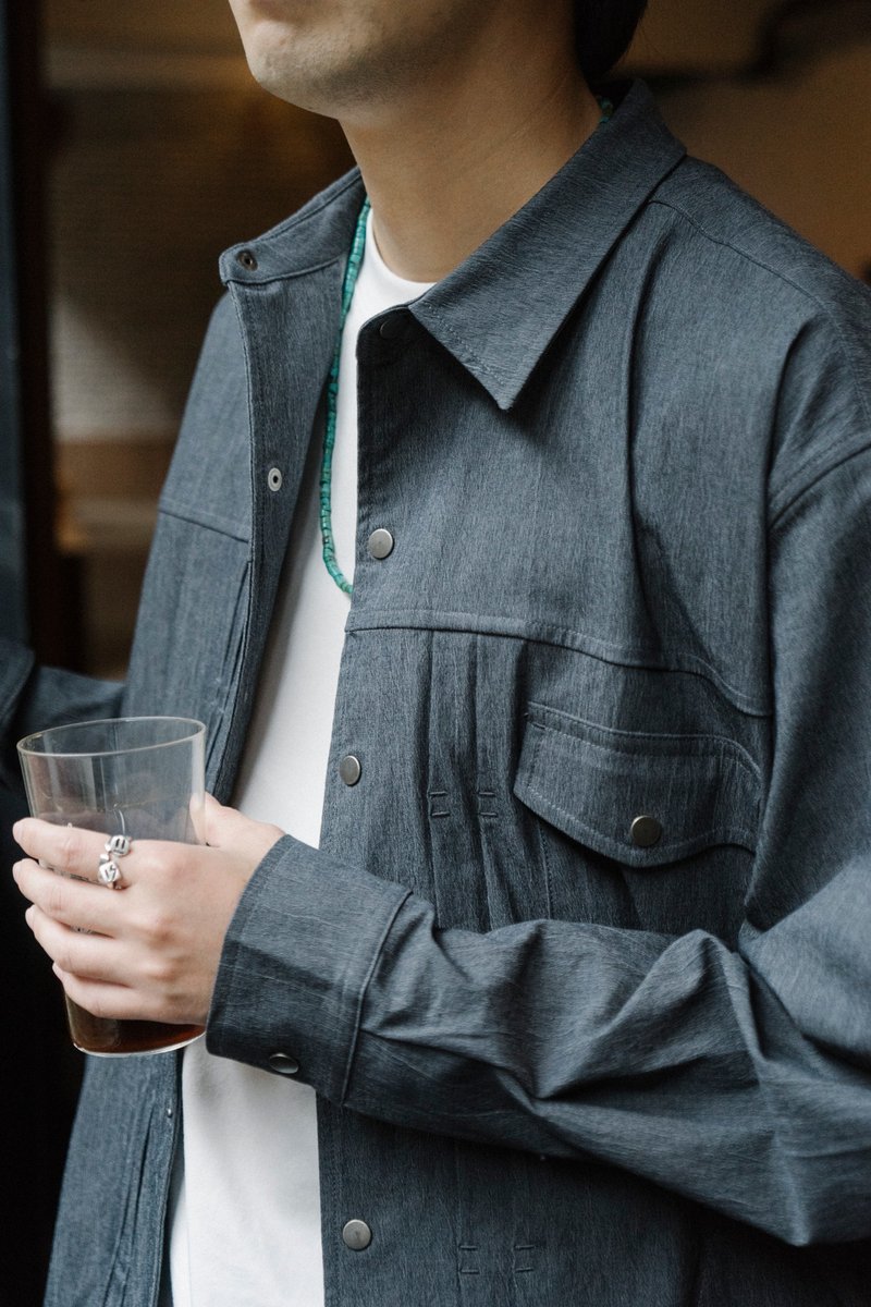 肌理感面料 夾克式襯衫長袖工裝日系復古 秋冬寬松款街頭通勤美式 - 男襯衫/休閒襯衫 - 其他材質 灰色