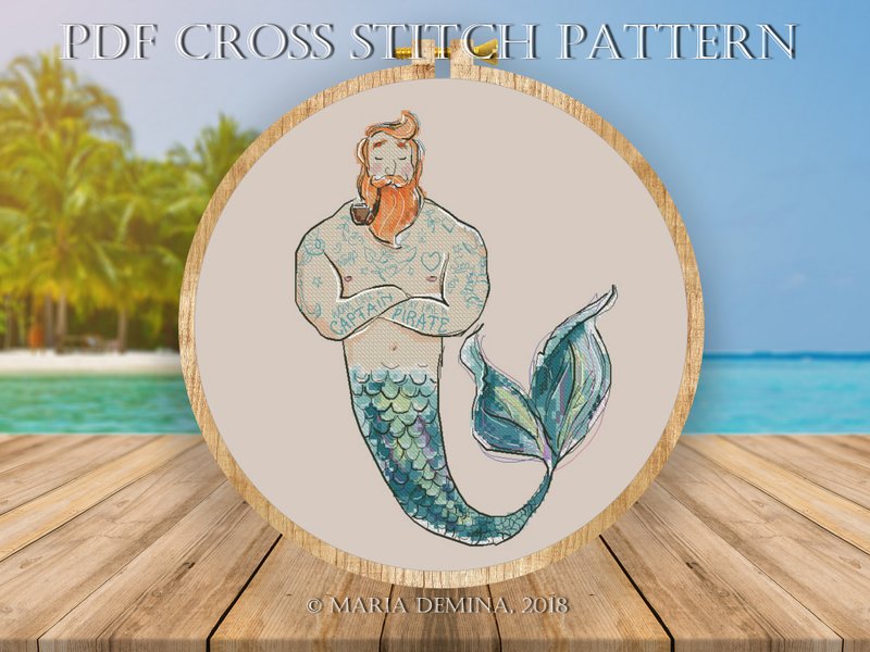 Captain Merman PDF cross stitch pattern - 手工藝教學/工具書 - 其他材質 