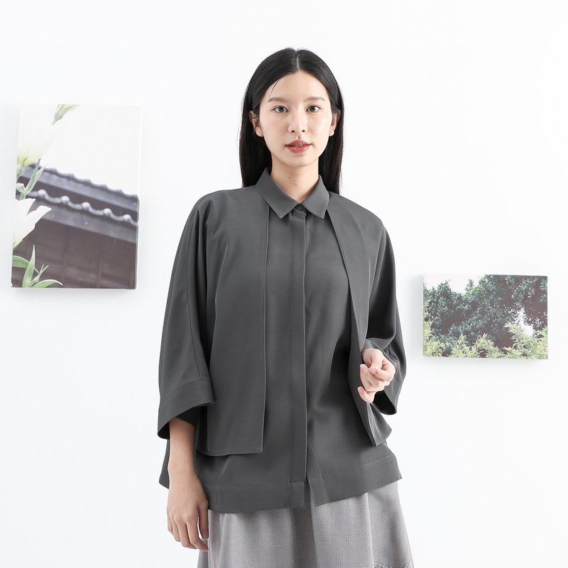 【經典原創】Trigonometric_三角函數小露背襯衫_CLT001_灰藍 - 女襯衫 - 聚酯纖維 灰色