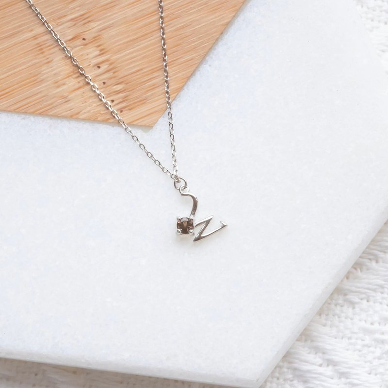 Natural Stone 925 Sterling Silver English Letter Crystal Necklace W