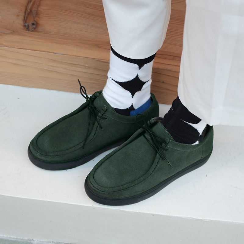 Daily waterproof! Outer seam soft leather kangaroo shoes green MIT full genuine leather-Haisong (pre-order) - รองเท้าลำลองผู้หญิง - หนังแท้ สีเขียว