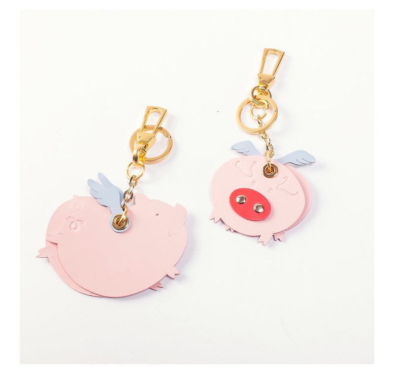 2019 Zodiac Year of the Pig Leather Cute Charm Key Ring Pendant - ที่ห้อยกุญแจ - หนังแท้ 