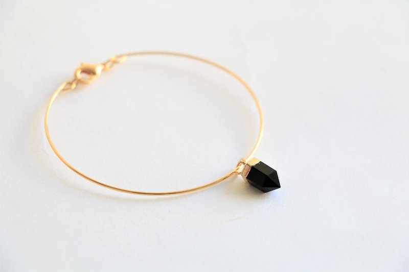 Black agate bracelet - 18k gold plated thin bracelet - natural crystal bracelet - Bracelets - Gemstone Black