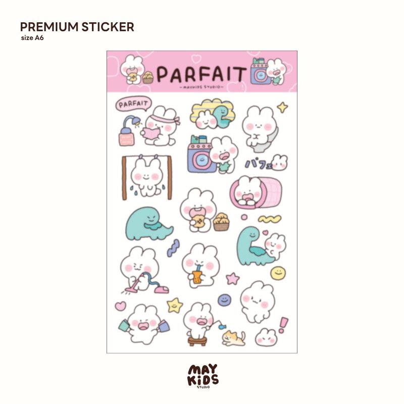 Premium Die-Cut Sticker (Parfait&Dino) - 貼紙 - 紙 粉紅色