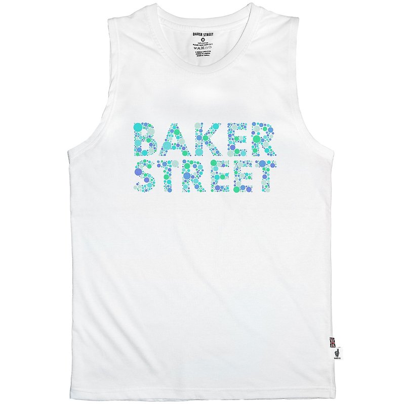 British Fashion Brand -Baker Street- Ishihara Fonts Printed Tank Top - เสื้อกั๊กผู้ชาย - ผ้าฝ้าย/ผ้าลินิน ขาว