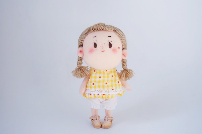 AN DOLLオリジナル手作り布人形文学ギフト - 小さなデイジー - 人形・フィギュア - コットン・麻 オレンジ