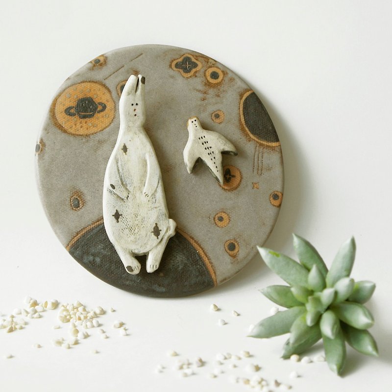 ﹝ feel pottery ﹞ pottery story painting - meet in the universe - Items for Display - Pottery White