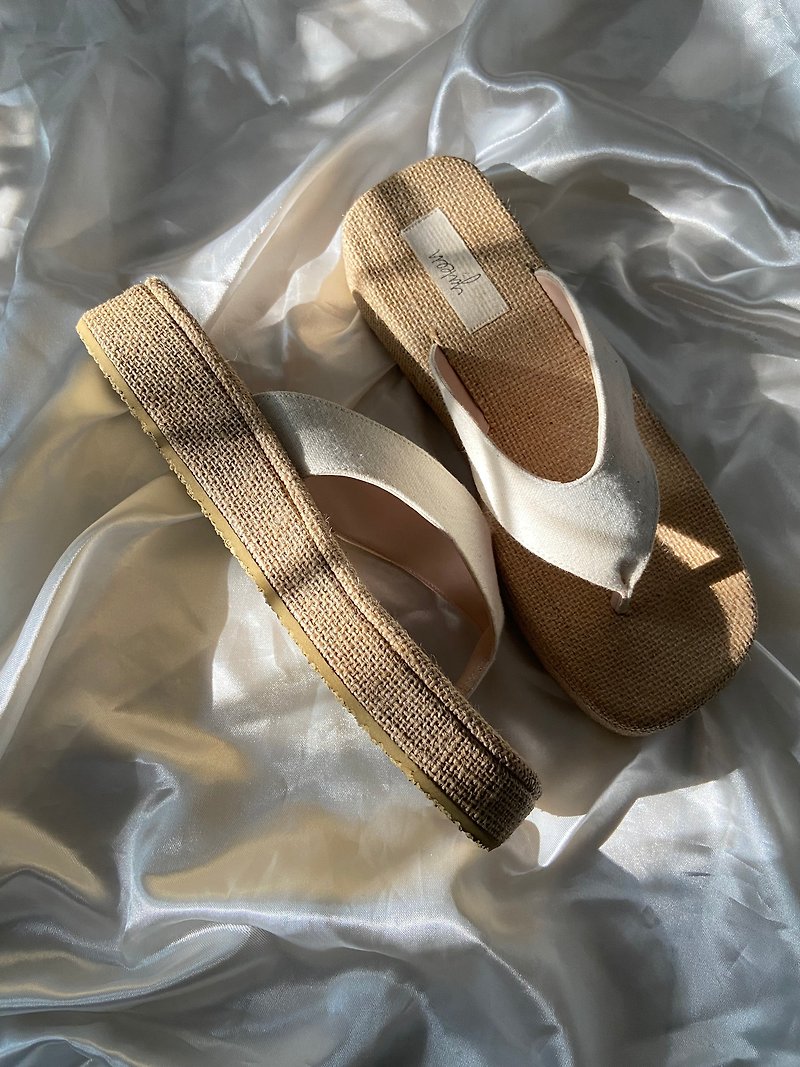 手作りの綿靴、カロンモデル - スリッポン - コットン・麻 ホワイト