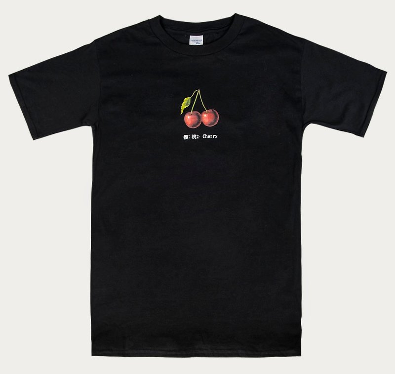 T-Shirt-櫻桃 Cherry - เสื้อยืดผู้ชาย - ผ้าฝ้าย/ผ้าลินิน สึชมพู