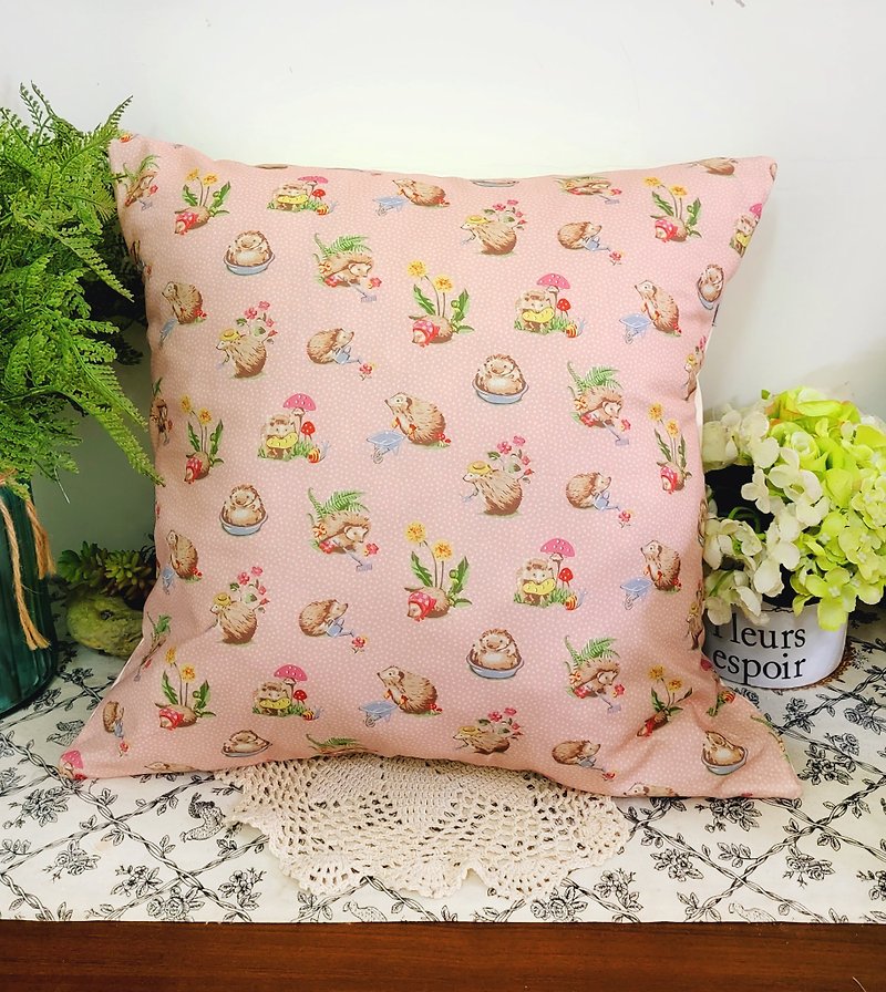Nordic Style Pink Flower Cute Little Hedgehog Pattern Pillow Cushion Cushion Pillowcase