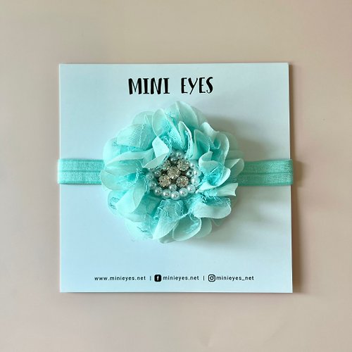 Mini Eyes 清新薄荷綠雪紡花嬰兒髮帶 女孩彌月禮盒 寶寶頭帶