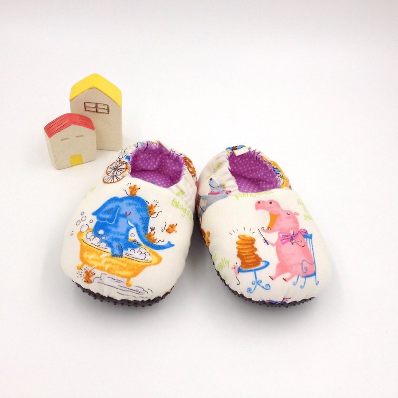 Happy Animals (White Bottom) - Preliminary Shoes - Baby Shoes - Cotton & Hemp Multicolor
