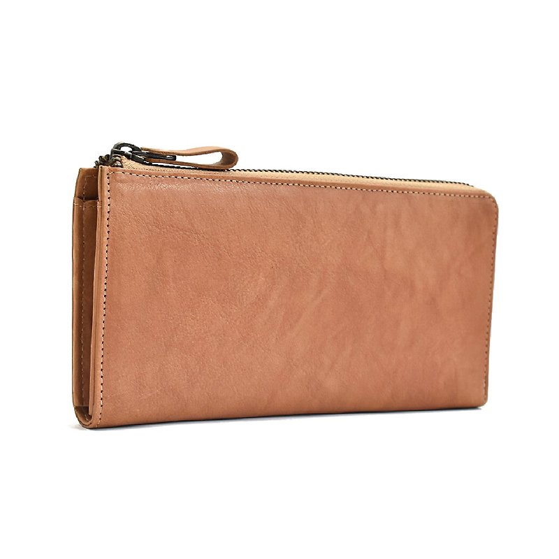 TIDY High quality and soft Nume leather Purse to organize the contents of the wallet Self-growing wallet L-shaped zipper long wallet Personalized gift Beige HAW009 - กระเป๋าสตางค์ - หนังแท้ สึชมพู