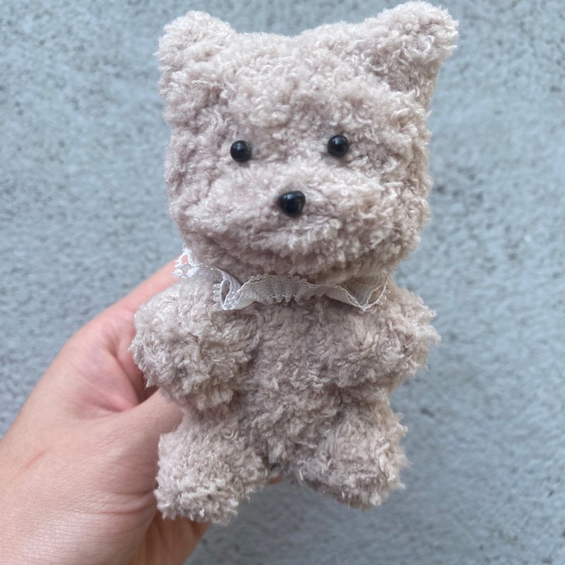 Lace Coffee Bear Standing 12cm-Handmade Twisting Stick - Stuffed Dolls & Figurines - Other Materials Khaki