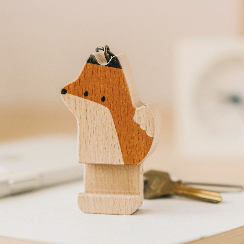 [Mobile Phone Holder-Fox] Keychain/Style Pendant - Keychains - Wood Brown