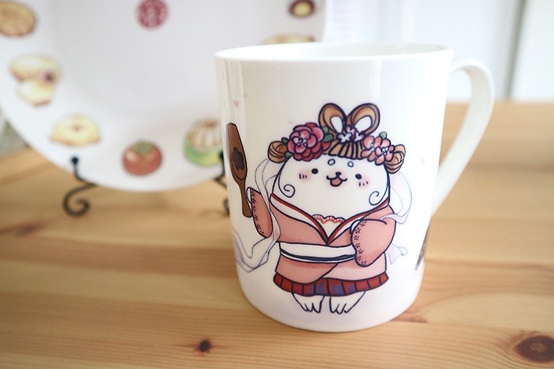 骨瓷馬克杯-嫦娥阿糬與月兔 / 胖白毛系列 / 可微波 - 咖啡杯/馬克杯 - 瓷 粉紅色