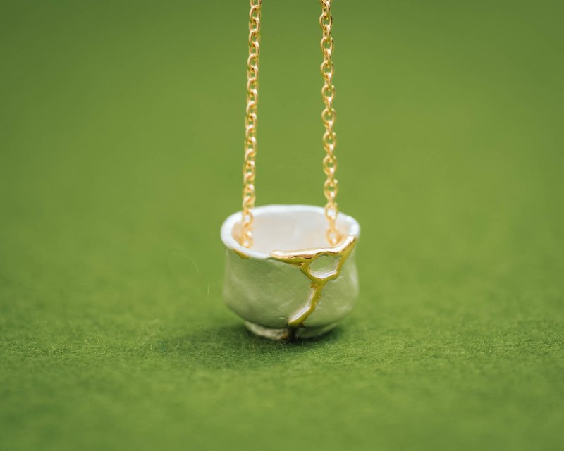金継ぎ 茶碗 ペンダントトップ  (チェーンセット) - 項鍊 - 銀 銀色