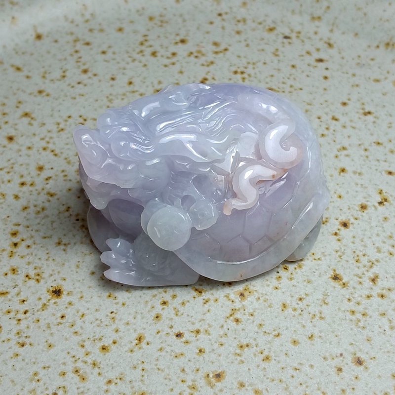 J0003天然翡翠A貨 . 冰糯春帶彩撒金龍龜.健康長壽.擺件. - 擺飾/家飾品 - 玉石 