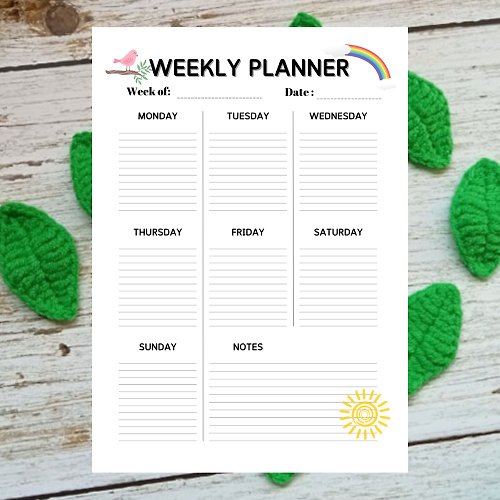 Sasideni Design Digital Planner To Do List Weekly Planner Downloadable File PDF Print 8.5x11 in