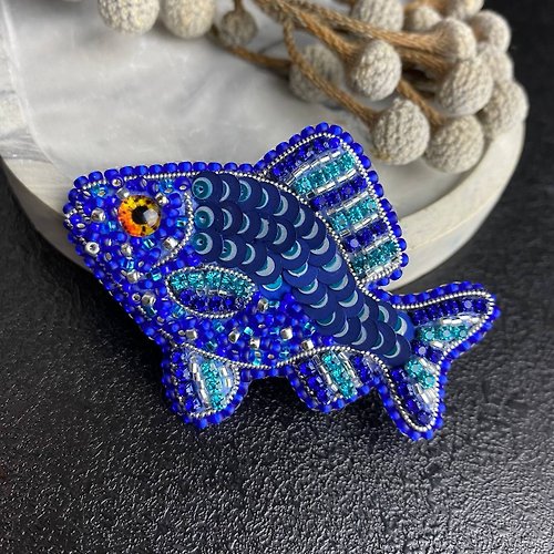 AlexArtRoom Angler Fish Brooch, fish brooch, embroidered fish, Pisces sign, fish lapel