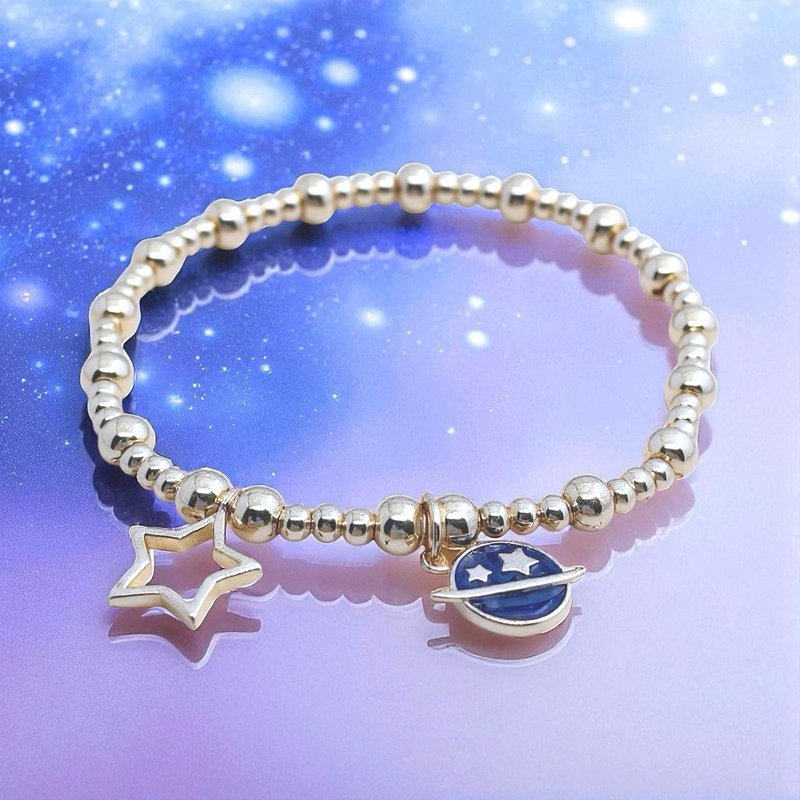 純銀 星球 星星 S925 銀珠手鍊 - 手鍊/手環 - 純銀 藍色