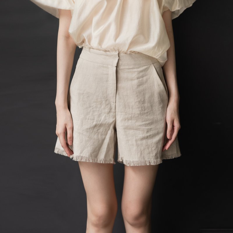 Simple texture-holiday shorts- Khaki - Overalls & Jumpsuits - Cotton & Hemp Khaki