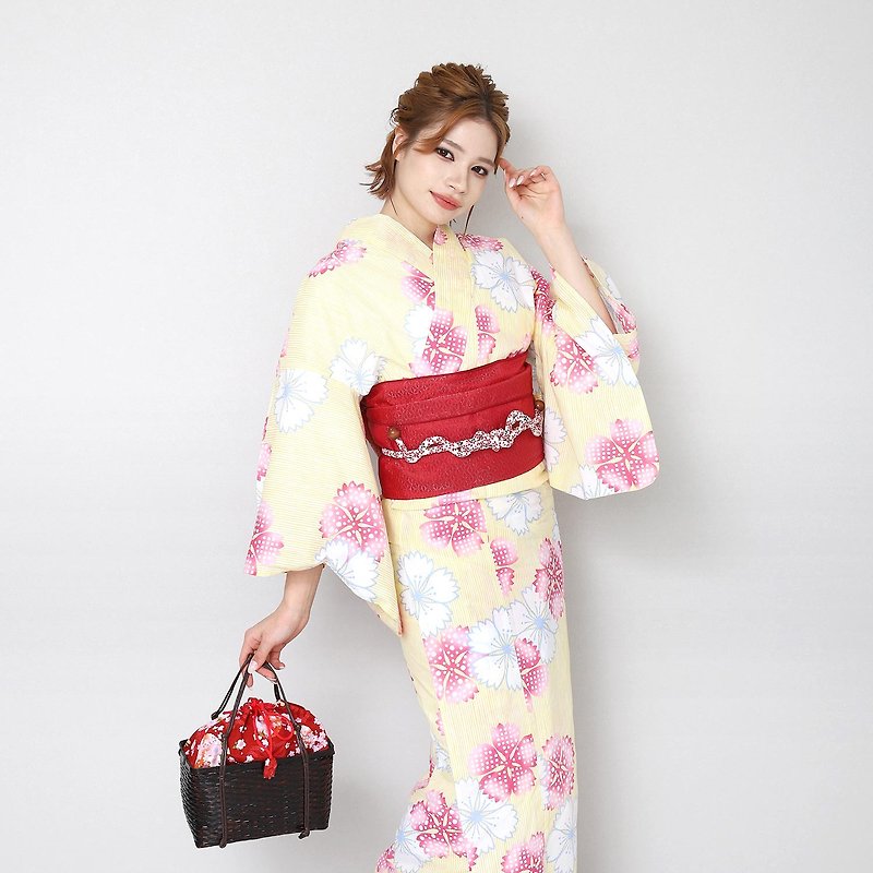 Women's Yukata Obi 2-piece set F size X25-304 yukata - อื่นๆ - ผ้าฝ้าย/ผ้าลินิน สีเหลือง