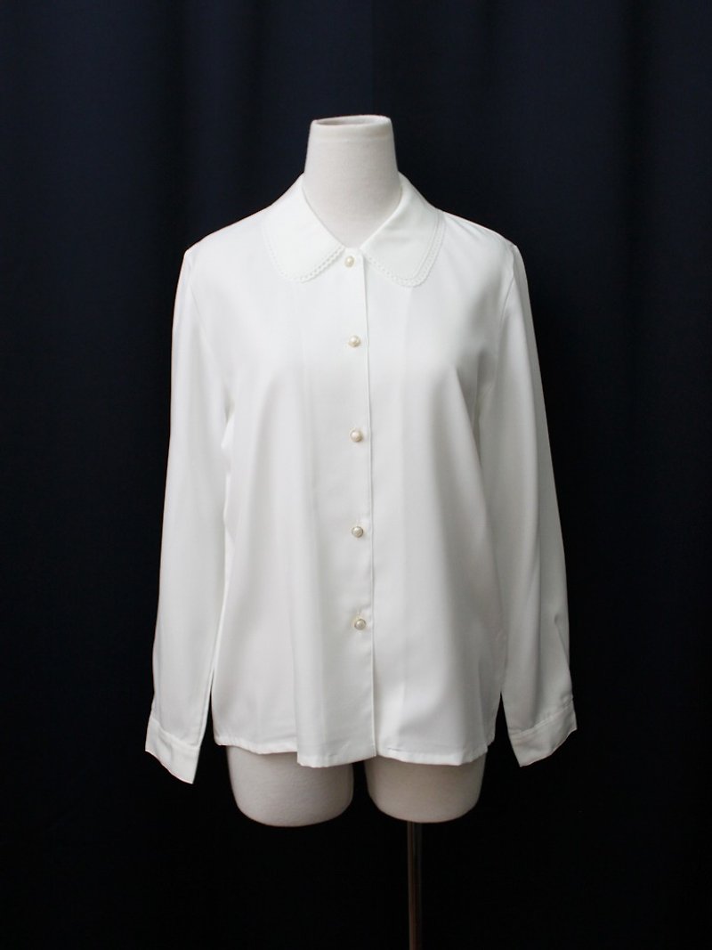 [RE0215T1751] Nippon Department of Forestry simple cake vintage lace collar white shirt - Women's Shirts - Polyester White