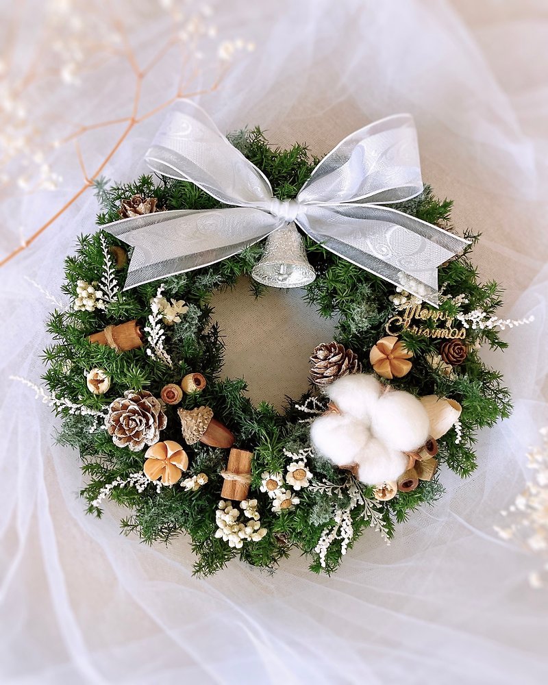 【Christmas Wreath】Natural plant feel·Winter silver bell l Japanese immortal cedar comes with gift box packaging - Dried Flowers & Bouquets - Plants & Flowers Green